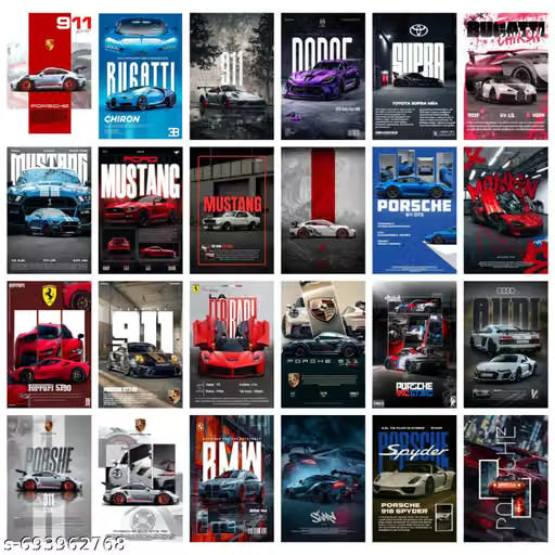 KARTMEN Aesthetic Car Wall Collage Kit 24-Piece 10.2x15.2 cm Posters with Adhesive Tape