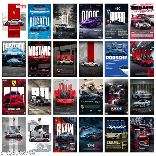 KARTMEN Aesthetic Car Wall Collage Kit 24-Piece 10.2x15.2 cm Posters with Adhesive Tape